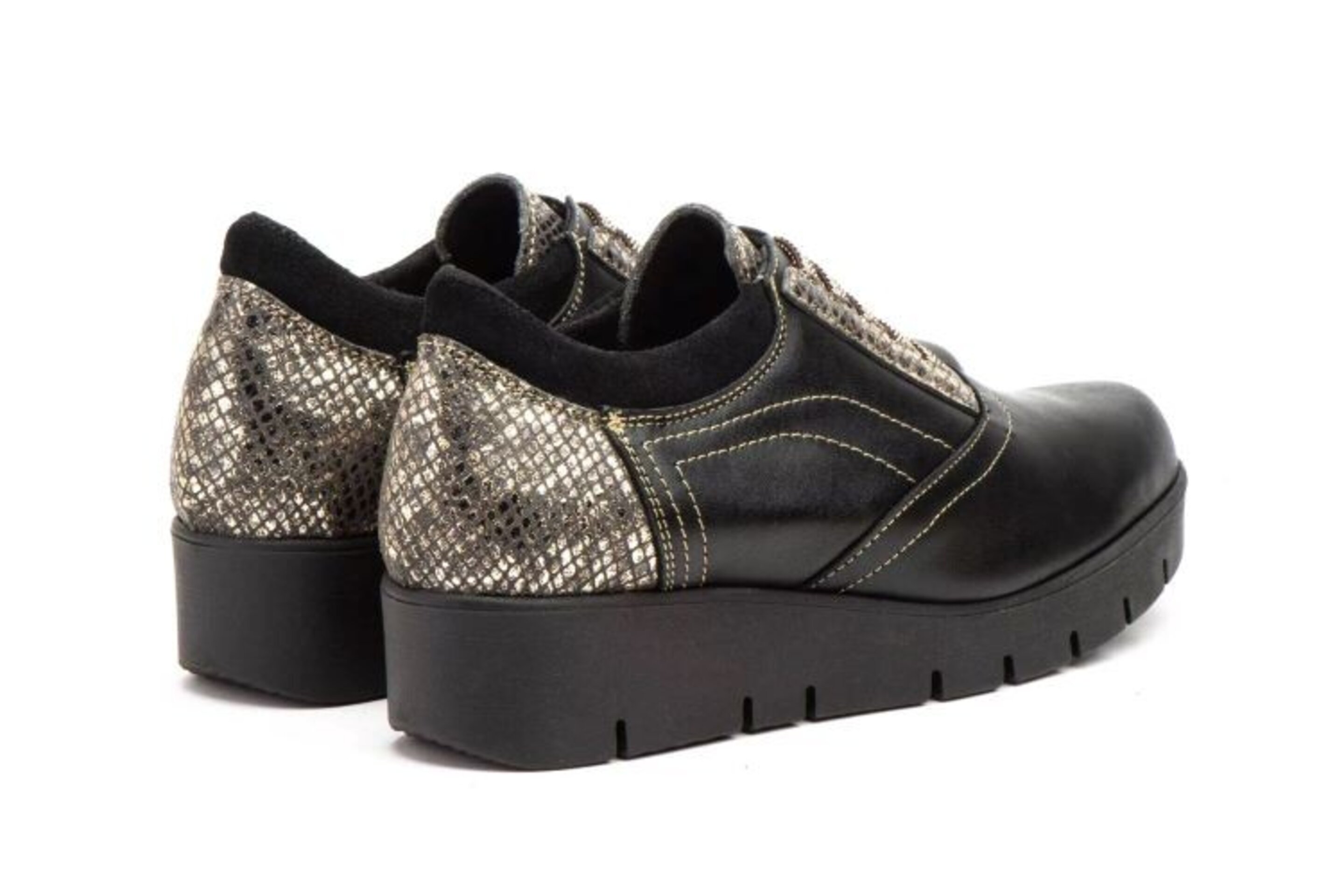 ZAPATOS CUÑA MUJER PIEL CORDONES ELASTICOS - 3