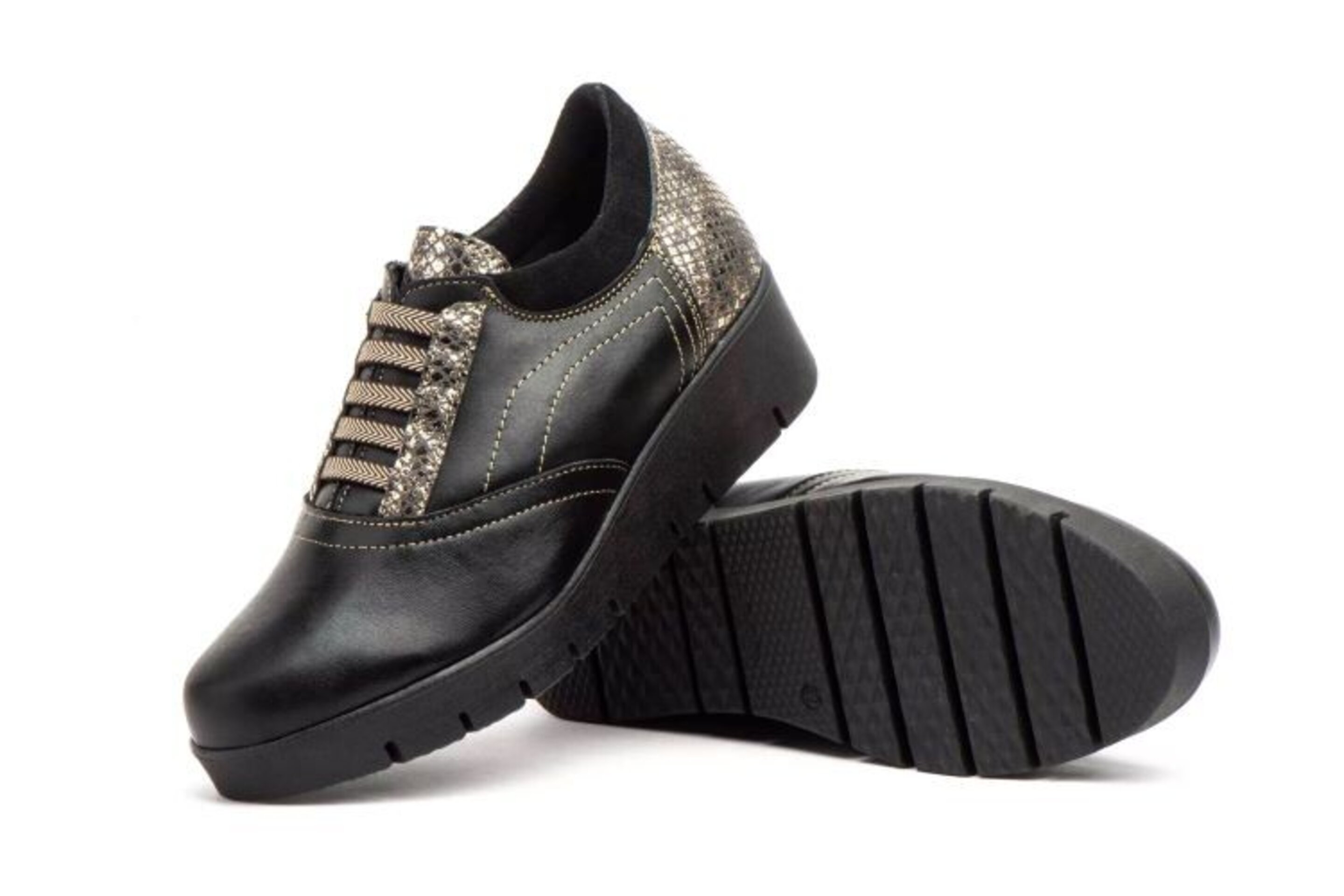 ZAPATOS CUÑA MUJER PIEL CORDONES ELASTICOS - 5